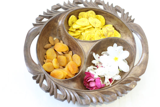 Round Wooden Tray with Multiple Compartments