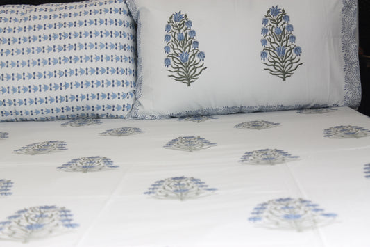 Blue Floral Cotton Bedsheet Set