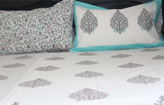 Blue Pankhuri Cotton Bedsheet Set