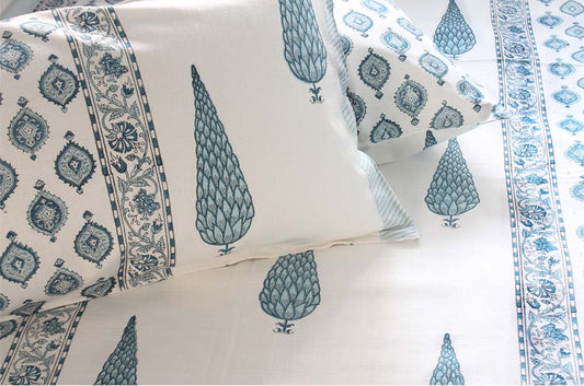 Blue Botanical Handloom Cotton Bedsheet